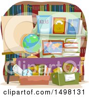 Clipart Of A Display With Geography Books For Sale Royalty Free Vector Illustration