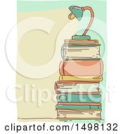 Sketched Lamp On Top Of A Stack Of Books