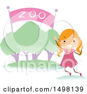 Poster, Art Print Of Happy Girl At A Zoo Entrance For A Field Trip