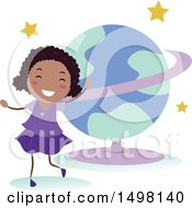 Clipart Of A Happy Girl At A Planetarium For A Field Trip Royalty Free Vector Illustration