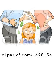 Clipart Of A Sad Girl Watching Her Parents Fight Over Financial Problems Royalty Free Vector Illustration