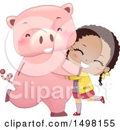 Poster, Art Print Of Happy Girl Hugging Or Dancing With Her Piggy Bank