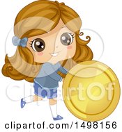 Poster, Art Print Of Girl Rolling A Giant Coin