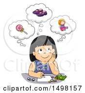 Poster, Art Print Of Girl Daydreaming About What To Spend Her Money On