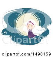 Poster, Art Print Of White Haired Girl Dancing Against A Full Moon