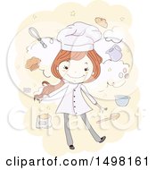 Poster, Art Print Of Sketched Chef Girl With Baking Items