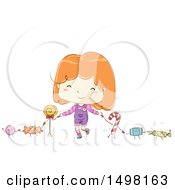 Poster, Art Print Of Sketched Girl Holding Hands With Candy Characters