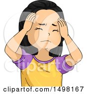 Poster, Art Print Of Girl With A Headache Rubbing Her Forehead