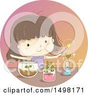 Clipart Of A Sketched Girl Making Her Plants Grow With A Magic Wand Royalty Free Vector Illustration