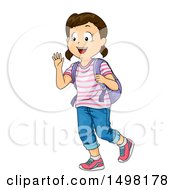 Clipart Of A School Girl Waving Royalty Free Vector Illustration