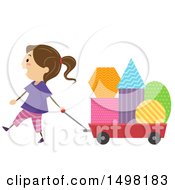 Poster, Art Print Of Girl Pulling A Wagon Full Of Shapes