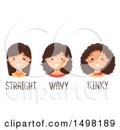Clipart Of Girls With Straight Wavy And Kinky Hair Royalty Free Vector Illustration
