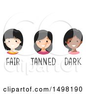 Clipart Of Girls With Fair Tanned And Dark Skin Tones Royalty Free Vector Illustration
