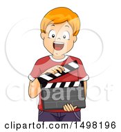 Poster, Art Print Of Happy Boy Holding A Drama Theater Clapper Board