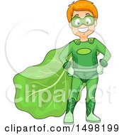 Poster, Art Print Of Happy Boy Posing In A Leafy Vegetable Super Hero Costume
