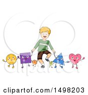 Poster, Art Print Of Blond Boy Holding Hands With Shape Characters
