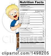 Poster, Art Print Of Blond Boy Looking Around A Giant Nutrition Facts Label