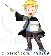 Poster, Art Print Of Blond Boy Reading A Manuscript And Acting As A Wizard