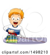 Poster, Art Print Of Red Haired Boy Demonstrating Acceleration With A Car Books And Ramp