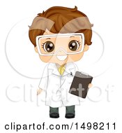 Poster, Art Print Of Brunette Boy Wearing A Science Lab Coat And Holding A Clipboard