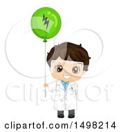 Brunette Boy Wearing A Science Lab Coat And Holding A Static Electricity Balloon