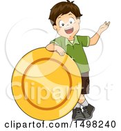Poster, Art Print Of Boy Presenting And Leaning On A Giant Coin