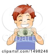 Poster, Art Print Of Boy Grinning And Holding A Dollar Bill