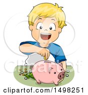 Poster, Art Print Of Boy Inserting Money In His Piggy Bank