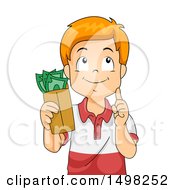 Poster, Art Print Of Boy Holding An Envelope Of Cash Money And Thinking