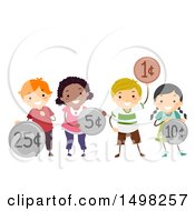 Poster, Art Print Of Group Of Kids Holding Coins