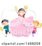 Poster, Art Print Of Giant Piggy Bank And Kids With Coins