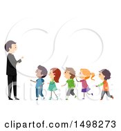 Poster, Art Print Of Priest And A Line Of Children
