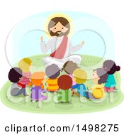 Poster, Art Print Of Group Of Children Sitting Around Jesus
