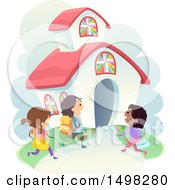Clipart Of A Group Of Children Going To A Christian School Royalty Free Vector Illustration