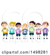 Poster, Art Print Of Group Of Children Spelling Out Welcome