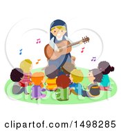 Poster, Art Print Of Happy Nun Playing A Guitar For A Group Of Children