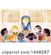 Poster, Art Print Of Happy Nun Serving Bread To A Group Of Children