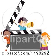 Poster, Art Print Of Group Of Children In A Drama Club Around A Clapper Board