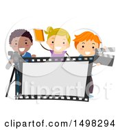 Poster, Art Print Of Group Of Drama Class Kids With A Camera Film Strip And Clapper Board
