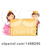 Boy And Girl In A Prince And Princess Costume Behind A Giant Ticket Sign