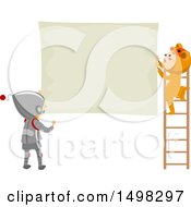 Poster, Art Print Of Boy And Girl In Costumes Hanging A Sign