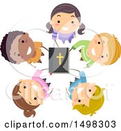 Poster, Art Print Of Circle Of Children Holding Up A Bible