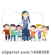Poster, Art Print Of Happy Nun With A Group Of Children
