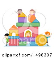 Poster, Art Print Of Group Of Children Building A Structure From Shapes
