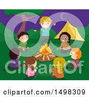 Poster, Art Print Of Group Of Children Sharing Stories Around A Camp Fire