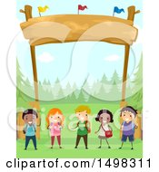 Poster, Art Print Of Group Of Children Under A Camp Site Entrance