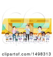 Poster, Art Print Of Group Of Adults And Children By A Summer Camp Bus