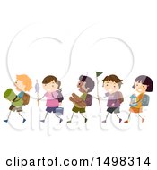 Clipart Of A Line Of Children With Camping Gear Royalty Free Vector Illustration