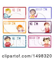 Clipart Of Children On Name Labels Royalty Free Vector Illustration