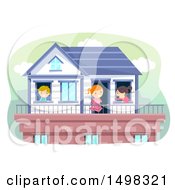 Clipart Of A Group Of Children On A Roof Top Royalty Free Vector Illustration